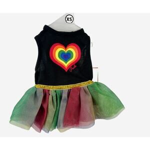 WAG-A-TUDE Size XS HEART RAINBOW PRIDE cat/dog Black/Gold tank Tutu Dress NWT